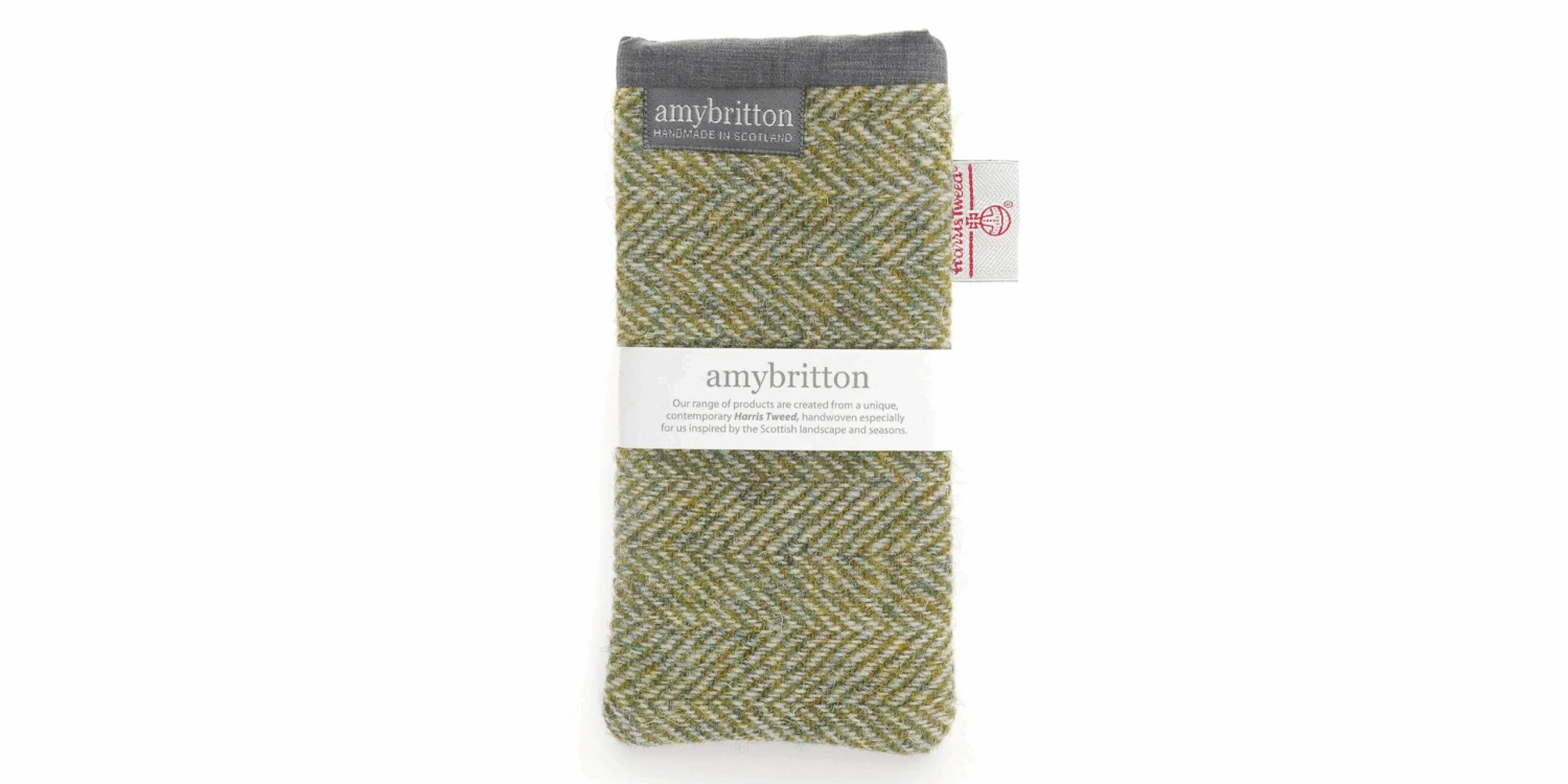 Amy Britton Landscape Harris Tweed Grass Green Soft Case 1 Amy Britton Landscape Harris Tweed Grass Green Soft Case