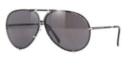 Porsche Design 8478 J Black/Silver Frame - Grey Polar + Silver Lenses - As Seen On Kris Jenner & Khloe Kardashian